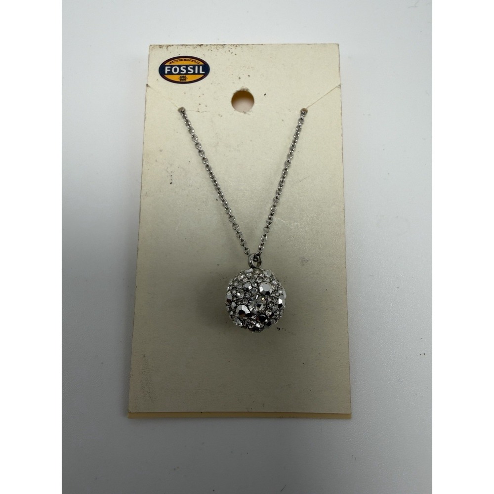$58 FOSSIL Brand Silver Tone "Starry Night" Pave Ball Pendant Necklace NEW